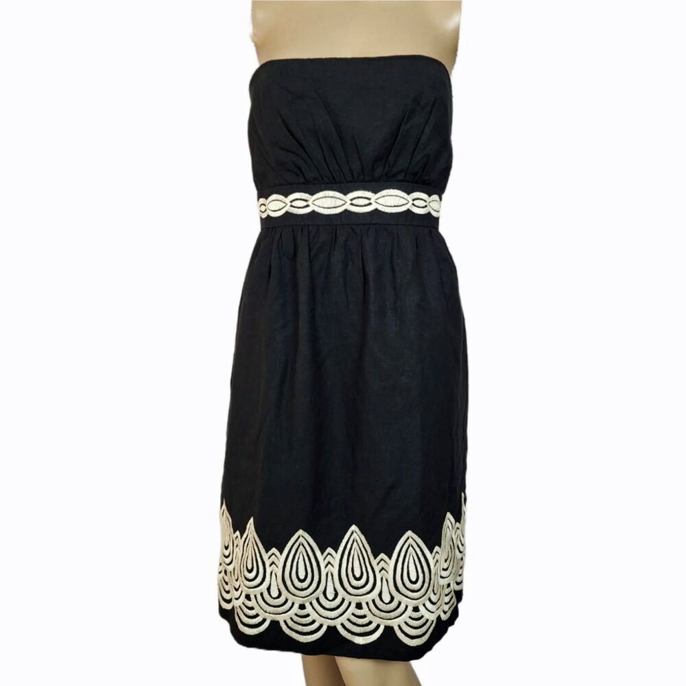 Vintage 2000s Shoshanna Black Linen Tencel Strapless Dress Size 4 Made in USA